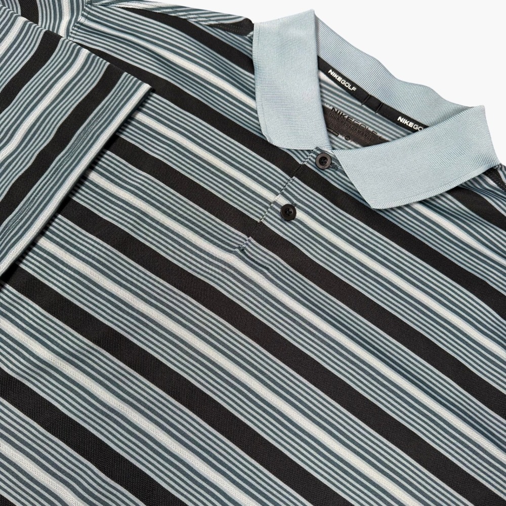 Nike Performance Golf Polo Shirt Mens XL Gray Black Striped Dri-Fit Short Sleeve